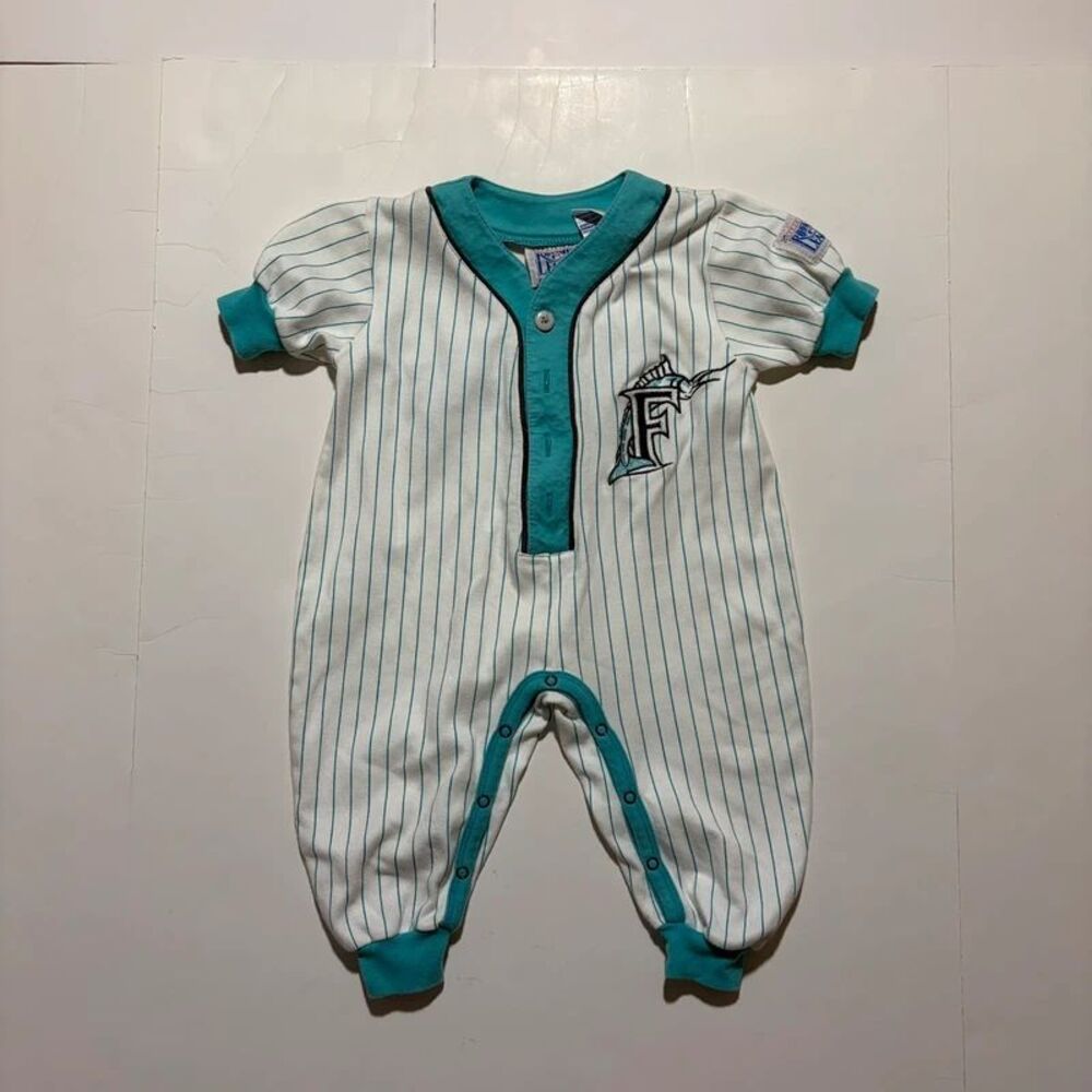 Florida Marlins vintage baby onesie size 18, white and blue